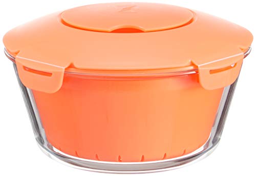 Pasabahce 4995806 Cuociriso Microonde Zest In Vetro Con Cestello In Plastica E Coperchio In Materiale Antiscivolo, Arancio, Lt 2.2
