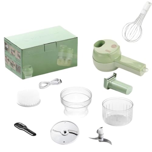 Kiwetネギカッター 電動 ネギマシーン ネギスライサー 電動キッチングッズ 便利スライサー、3in 1多機能千切りスライサー、手持ち型の電気ガトリンカッター、キッチン 便利グッズ スライサー、 (グリーン,第3代(1200mAh)+卵ビーター)