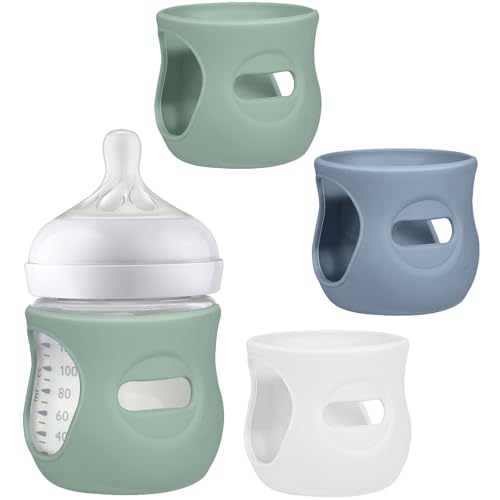 Image of BUSOHA 3 Pack Silicone Sleeves for Avent Natural Baby Bottles - Drop Protection Baby Bottle Holder Compatible with Philips Avent Anti Colic Baby Bottles,4 Ounce