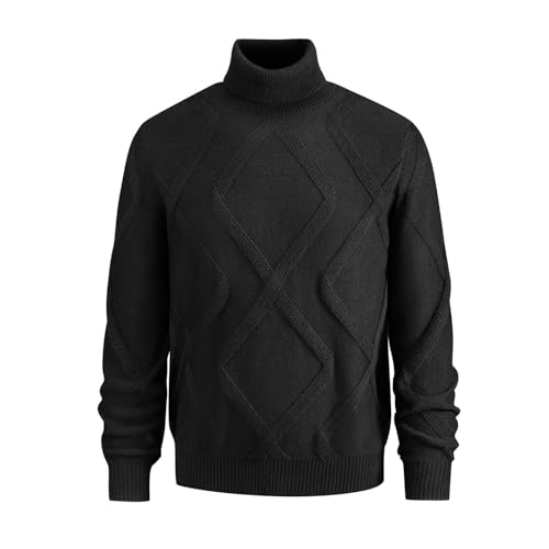 Men's Turtleneck Long Sleeve Casual Pullover Cable Knit Slim Stretch Thermal Sweater Casual Solid Color Basic Pullover