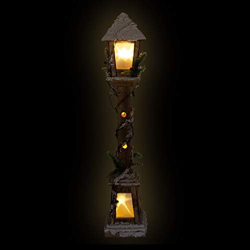 The Christmas Workshop 71200 Snow Topped Wooden Lamppost / 10 Warm White LED Lights / Indoor Christmas Decorations / Frosted Star Windows / Battery Powered / 85cm x 16cm x 16cm