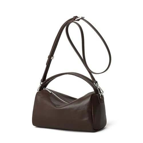 DORIS&JACKY Small Leather Top Handle Tote Bag for Women Mini Vintage Boston Barrel Crossbody Purse With Detachable Strap