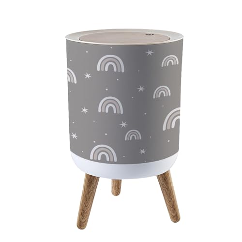 JBNJANKDAV Small Trash Can with Lid Rainbows Baby Scandinavian Baby Boho Cute Rainbows Grey Nursery Garbage Bin Pet Proof Waste Basket for Kitchen Bathroom Office Bedroom Decorative 1.8 Gallon