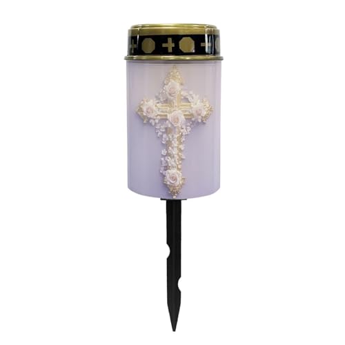 Decoración conmemorativa de cruz rosa con luz solar para honrar la memoria en el cementerio