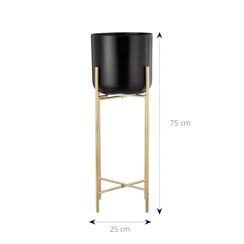 Image of amazon basics Planter with Stand | Flower Pot for Home Decor and Indoor and Outdoor Gardening | Set of 2 (Black Finish)