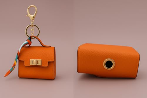 Luxury Designer Dog Poop Bag Holder Case – Barkin Pet Waste Bag Dispenser Pouch with Gold Hardware, Portable Dog Walking Accessory with Keychain Clip for Doggie Leash & Travel (Orange) - Image 7