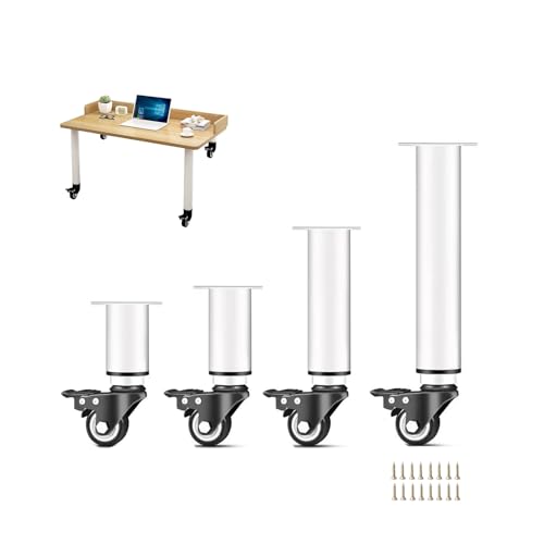 Patas de mesa de metal ajustables con ruedas y frenos, patas de repuesto resistentes para escritorios y aparadores (66-90 cm de altura, 2 piezas)