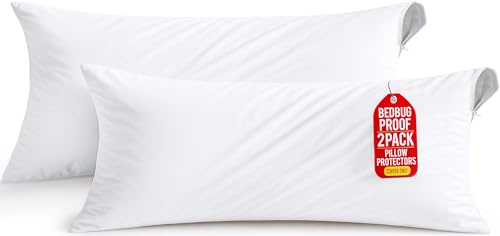 Utopia Bedding Waterproof Pillow Protectors Zippered Body Size (2 Pack, White), Zippered Pillowcases, Bed Bug Proof Pillow Encasement Covers 20 x 54 Inches