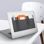 Lacdo 3-Pocket Mouse Holder for Laptop Stick on, External Hard Drive SSD Holder for Laptop, Stick on Pouch Organizer Adhesive Pocket Storage Sleeve for Mouse/HDD/SSD/Cables, Computer Accessories, Gray