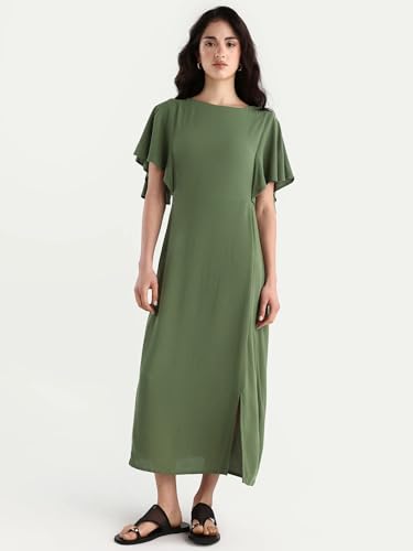 Image of RAREISM FIT and Flare Plain MIDI Dress