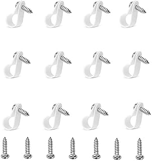Suaywo 100 Pcs 1/4 Inch R-Type Cable Clips Wire Clips with M3*12mm Stainless Steel Screws for Mounting Indoor Outdoor Nylon Rope Light Electrical Wire Clamp Fastener White