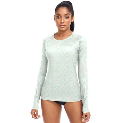 GuoChe Camisetas ligeras de playa para correr para mujer, con protección UPF 50+, talla XS, Bordado de formas abstractas navideñas en verde menta, S