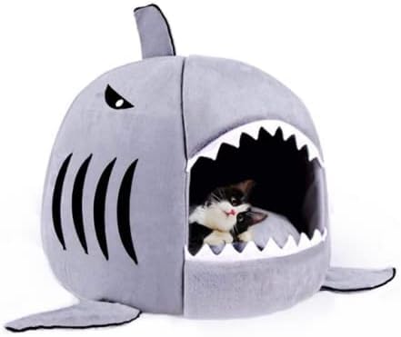 Shark-Shaped House Pet Bed with One Cushion and One Warm Kennels, Cat Bed Small Cat and Dog Cave Comfort Bed, Removable Pet Bed(Light Grey)
