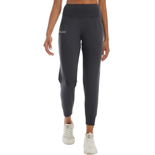 XINGPAOZHE Women's Workout Joggers with Pockets-Quick Dry Athletic Leggings Tapered Lounge Pants for Hiking Yoga and Running(Dark Gray,L)