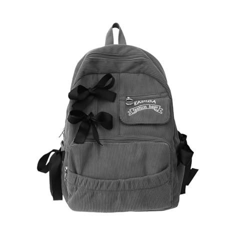 Preppy Bow Backpack for Women, Corduroy Coquette Korean Bookbag, Cute Aesthetic Y2K Large Travel Rucksack with Bows (【Grey】)