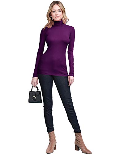 Image of Lock and Love Women's Turtleneck Top Lightweight Long Sleeve Slim Fit Pullover, Soft Rayon Stretch Layering Basic, S-3XL