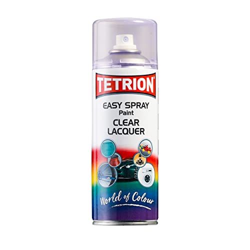 Image of Tetrion Easy Spray Paint - Clear Lacquer 400ml - Acrylic Clear Coat Spray for Wood, Metal, Plastic, Ceramic & More - Easy to Use, Durable Finish,Indoor & Outdoor Use, 13.5 Oz
