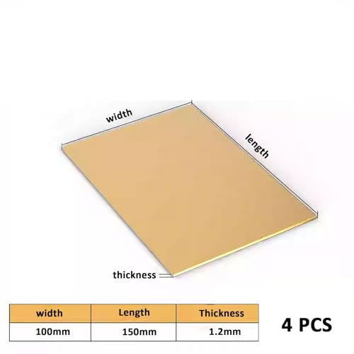 COYOUCO 4 Sheets of Thickness 1.2mm Brass Plate Easy-to-Cut Metal Sheets for DIY Projects, Electrical Engineering, and Crafting,100mm*150mm