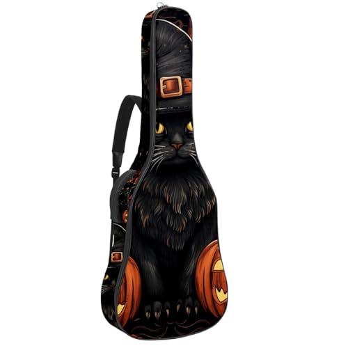 Housse de guitare Halloween chat citrouille avec poches et bandoulière réglable