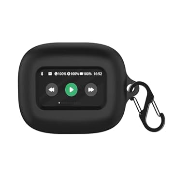 VAEKNVG Capa de silicone para JBL Live Flex 3, JBL Live Buds 3, JBL Live Beam 3, capa protetora à prova de choque para fones de ouvido com mosquetão (preta)