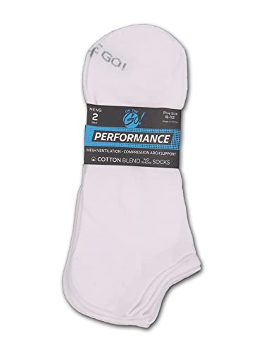 On The Go Hosiery Men's Athletic Performance No Show Socks (6 Pair/ 3 Pack) (White), One Size2