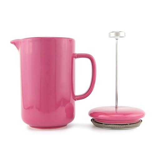 Upper Street Percolé Ceramic Cafetière 800ml - Bold Pink 6 Cup French Press Coffee Maker with Stainless Steel Plunger & Filter, Stoneware Ceramic, Loose Ground Coffee Brewer, Dishwasher Safe