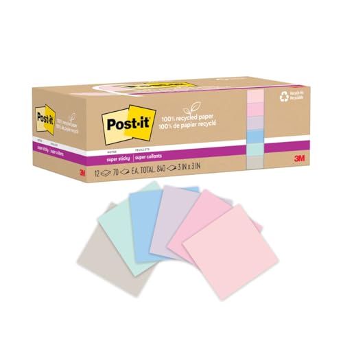 Post-it Notas superadhesivas de papel 100% reciclado, 2 veces el ...