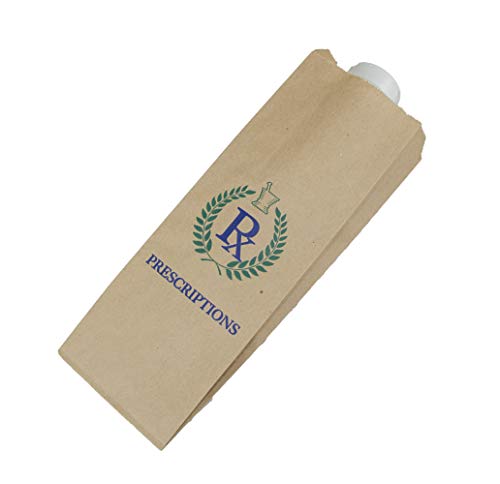 3.5 x 2 x 10 100% Recycled Natural Paper Prescription Bags for Pharmacy, Dispensary, Medical, Dental, etc. Printed with\"Prescription\" Design (1,000 bags/case)