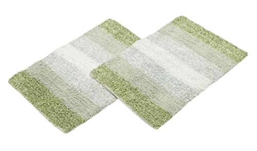 Image of THE HOME TALK Cotton Stripes Bathmats | Water Absorbent Runners | Floor Mats /Rugs for Kitchen, Bathroom & Sink | Ultra Soft Mats | Non-Slip | Pack of 2 | 40 x 60 cm | Green