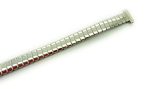 10mm Ladies Skinny Tiny Shiny Stainless Steel Stretch Expansion Watch Band (Silver)