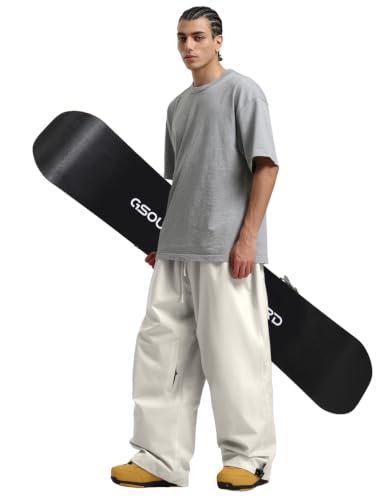 Image of GSOU SNOW Mens Womens Snow Pants Baggy Snowboard Ski Pants Waterproof | 15K Waterproof,10K Breathable,Windproof Waist Powder Skirt,Thigh Vent Zippers,Adjustable Waist & Cuffs Drawcord,5 Pockets