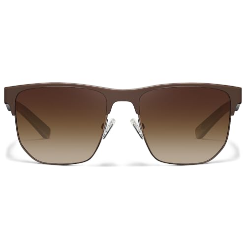 CARFIA Metal Polarized Men's Sunglasses, UV400 Lenses, Spring Flexible Hinge, Acetate Arm, with Sunglasses Case