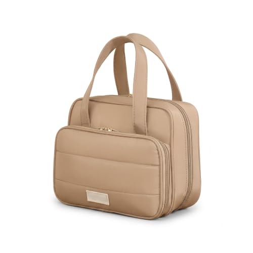 Image of WEMOL Large Opening Cosmetic Travel Bag for Women, Mocha Brown Big | Super Soft, For Brushes, Toiletries, Cosmetics