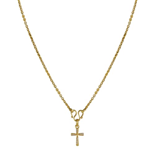 Image of CUTE GOLD One Gram Micro Gold Plated Men Style Lord Jesus Cross Stone Pendant Chain For Mens And Womens (18 inch)(DC-1190)