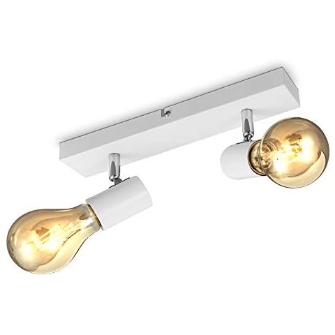 B.K.Licht Ceiling Light, 2 Rotatable Spots, E27 Sockets, Bulbs not Included, Spotlight for Kitchen, Dining Room & Bedroom, White Lamp, Metal Spot Bar, Swivel Design IP20 230V Cover