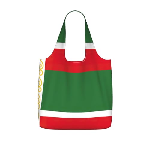 DUWAA Bolsa plegable con estampado de la bandera de la República de Chechenia, bolsa de compras reutilizable con capacidad de 25 litros para el trabajo, la playa y los viajes
