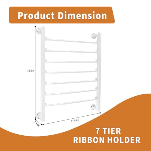 Image of Ribbon Storage Organizer,Wall Mounted Ribbon Holder Rack,7 Tier Large Capacity Metal Ribbon Storage for Craft Room,Flower Shop,Cake Shop,Gift Wrapping Paper,White