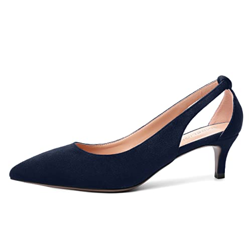 AMBELIGHT Womens Slip On Suede Pointed Toe Casual Office Kitten Low Heel Pumps Shoes 2 Inch2
