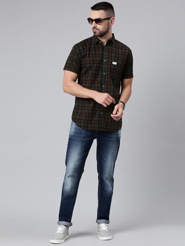 Image of Majestic Man Men Cotton Checkered Half Sleeve Slim Fit Casual Shirt