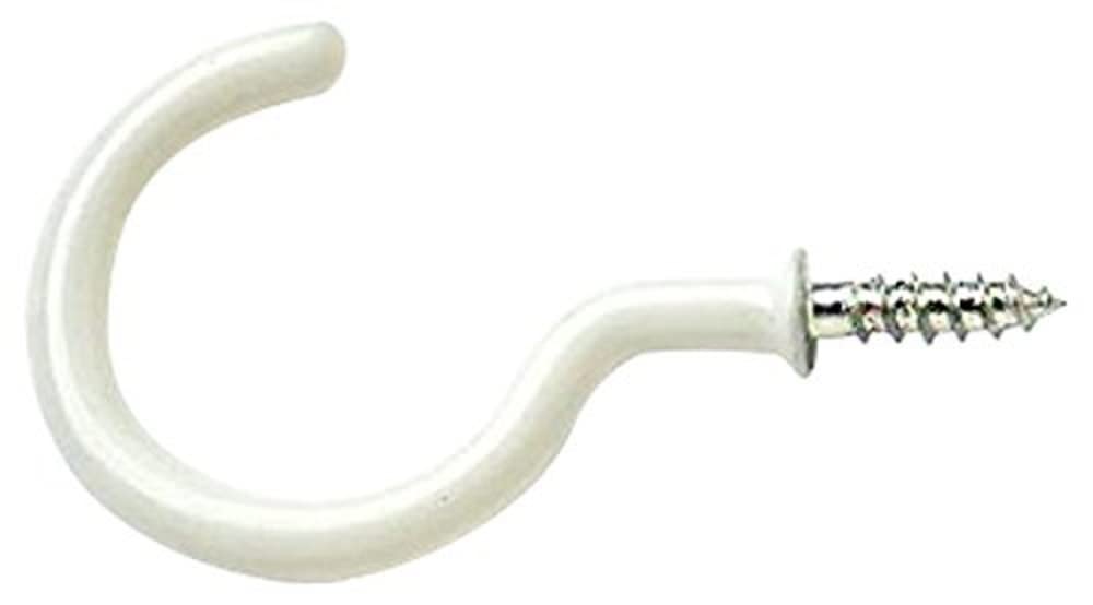 Merriway White Bh05163 (4 Pcs) Shouldered Cup Mug Hook Plastic Coated 50Mm - Pack Of 4 Pieces