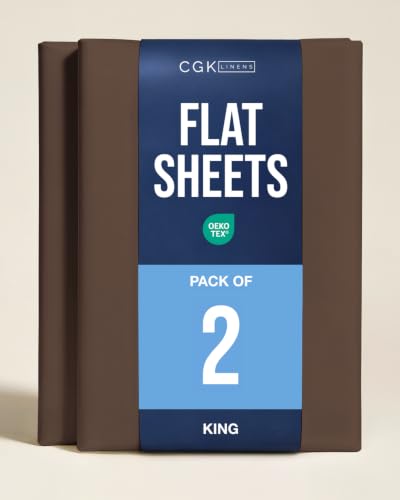 King Size Flat Sheet - Pack of 2 Top Flat Bed Sheet Only - Brown
