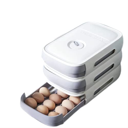 MASINIES Boîte de rangement empilable pour œufs de type tiroir pour œufs - Pour la maison - Pour économiser de l'espace - Pour réfrigérateur de cuisine (blanc)