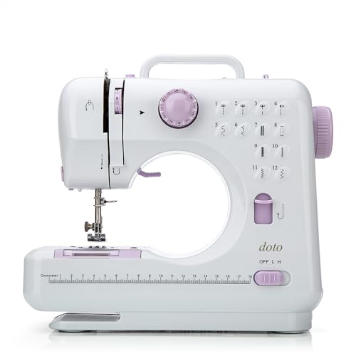 Mini Sewing Machine For Beginner By Doto - Small Electric Sewing Machines With 2 Speed 12 Built-In Stitch Patterns DT-054-UK-A11