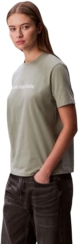 Calvin Klein Damen T-Shirt Kurzarm Logo Classic Regular Fit, Beige (Shadow), XXS 3