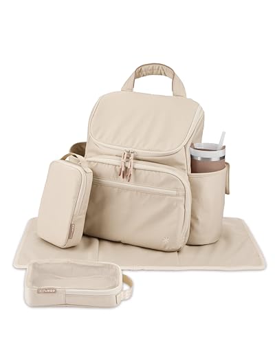 Image of Skip Hop Diaper Bag Backpack with Portable Changing Pad Adjustable Pocket for 30 oz. Tumblers 9 Total Pockets Insulated Packing Cubes Luggage Sleeve & Stroller Straps Fits a 14 inch Laptop Forma Next Oat