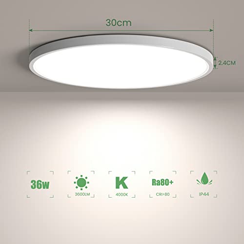 OTREN LED Ceiling Light, 36W Daylight White 4000K, IP44 Waterproof Bright Indoor Ceiling Lamp for Bedroom Kitchen Hallway Office 30CM - Image 2