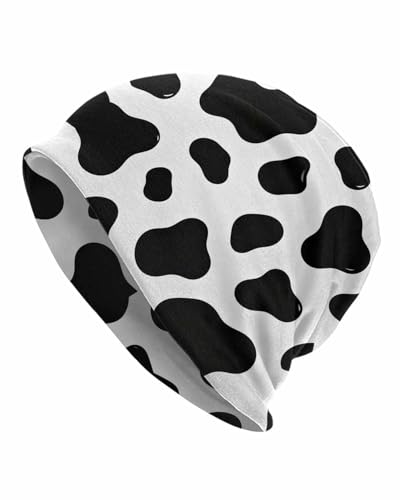 Stretch Knitted Hats Suitable for All Seasons Outdoor Sports Jogging Cycling Slouchy Beanie Hat Fashion Breathable Headwear for Unisex - Cow Print
