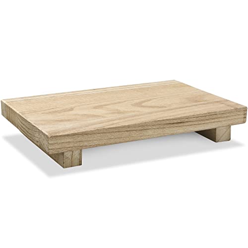 Wood Riser Tray Soap, Stand Soap Tray for Kitchen Sink, Wood Pedestal for Kitchen Counter Sink Stand Decorative Rustic Bathroom Dishes Plant Bottles Candles Display(12 x 7 Inch,Natural)