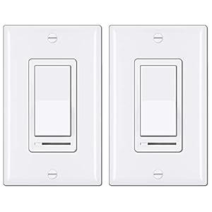 BESTTEN 2 Pack Dimmer Light Switch, Universal Lighting Control, Single Pole or 3 Way, Compatible with LED Dimmable Lamp, CFL, Incandescent, Halogen Bulb, Decorator Wallplate Included, White
