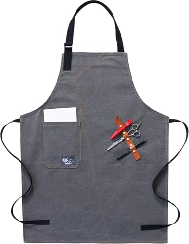 RYRYR Delantal de trabajo, delantal de herramientas for carpinteros y trabajadores de la madera, delantal de lona con correas ajustables for barberos, cocinas, jardineros y cafeterías, 1 pieza(Grey)